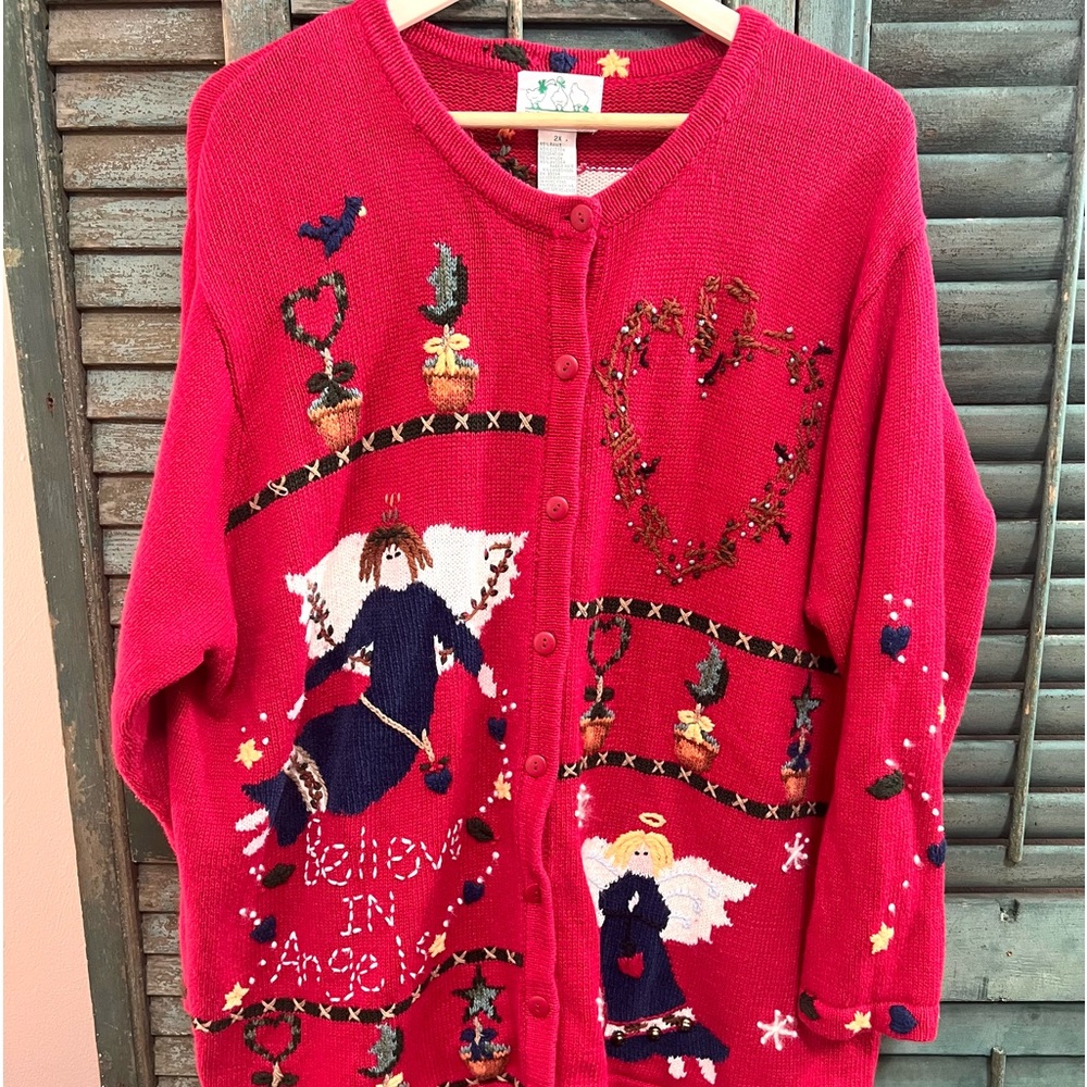 The Quaker factory Christmas cardigan sweater 2x red